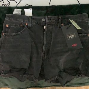 Levi 501 high waisted black denim shorts